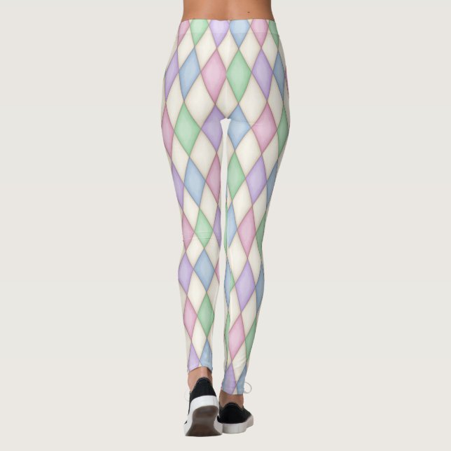 Farbenfrohe Harlequin Diamond Karo Pattern Leggings (Rückseite)