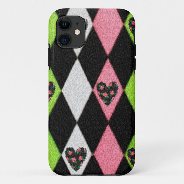 Farbenfrohe Harlequin Print mit Rose Herz Case-Mate iPhone Hülle (Rückseite)