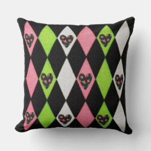 Farbenfrohe Harlequin Print mit Rose Herz Kissen