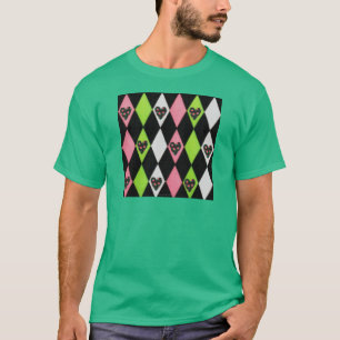 Farbenfrohe Harlequin Print mit Rose Herz T-Shirt
