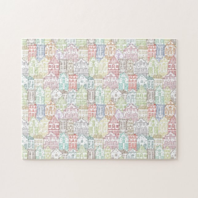 Farbenfrohe Häuser, die ein Kunstmuster aufweisen (Horizontal)