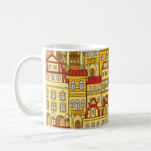 Farbenfrohe Häuser Vintages Stadtmuster Kaffeetasse