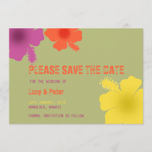 Farbenfrohe hawaiianische Hibiskus Hochzeit retten Save The Date