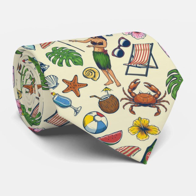 Farbenfrohe hawaiianische tropische Muster Krawatte (Gerollt)