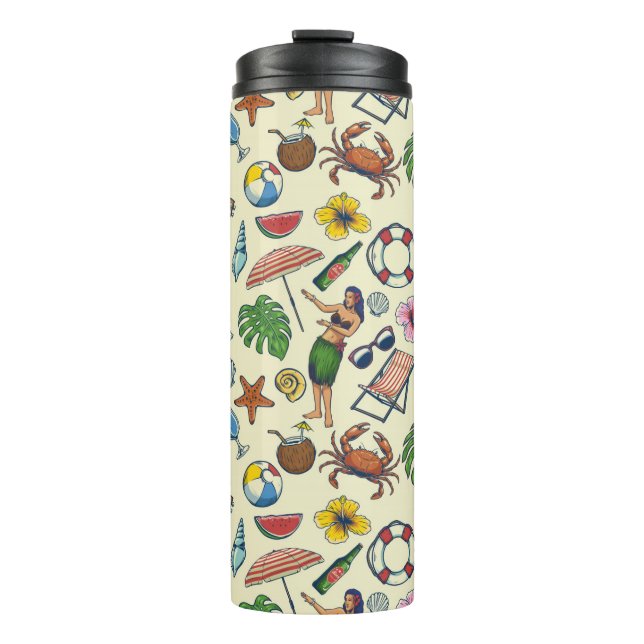 Farbenfrohe hawaiianische tropische Muster Thermosbecher (Vorderseite)