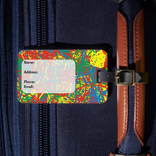 Farbenfrohe heiße Schlamassel rot-gelb-grüne Schre Gepäckanhänger (Vorderseite Insitu 4)