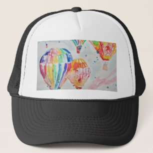 Farbenfrohe Heißluftballon Wasserfarben Design Truckerkappe