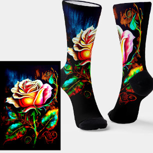 Farbenfrohe, helle Fantasie Rose Blume Socken