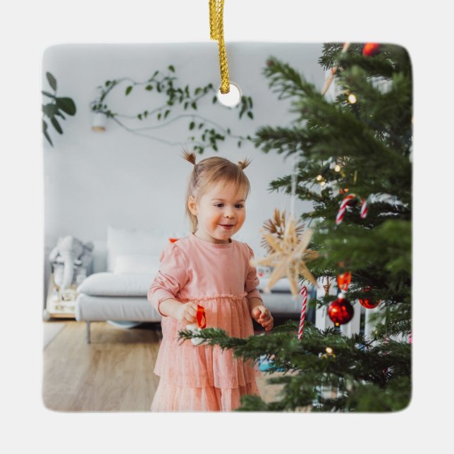Farbenfrohe helle Foto Frohe Weihnachten Keramikornament (Vorderseite)