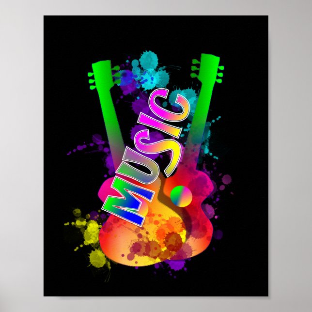 Farbenfrohe, helle Popping Gitarre Musik Paint Spl Poster (Vorne)
