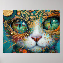 Farbenfrohe Helle Psychedelic Cat Face Wall Print