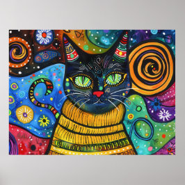 Farbenfrohe, helle Psychedelic Cat Wall Print Post Poster