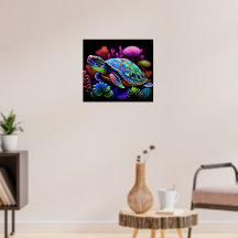 Farbenfrohe, helle Psychedelic Sea Turtle Wall Pri