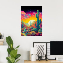 Farbenfrohe helle Psychedelic Wüstenszene Print