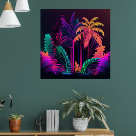 Farbenfrohe, helle tropische Palmen Wand drucken Poster