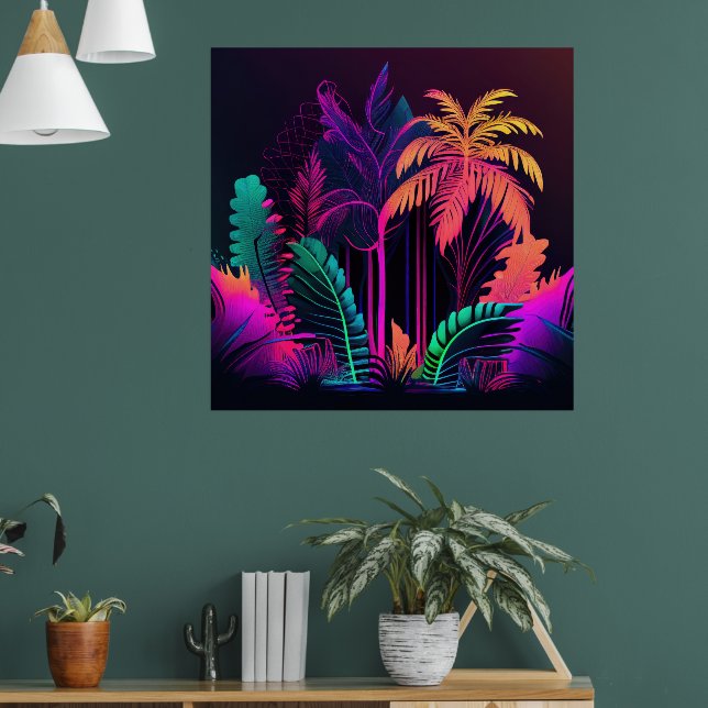 Farbenfrohe, helle tropische Palmen Wand drucken Poster (Wohnzimmer 1)