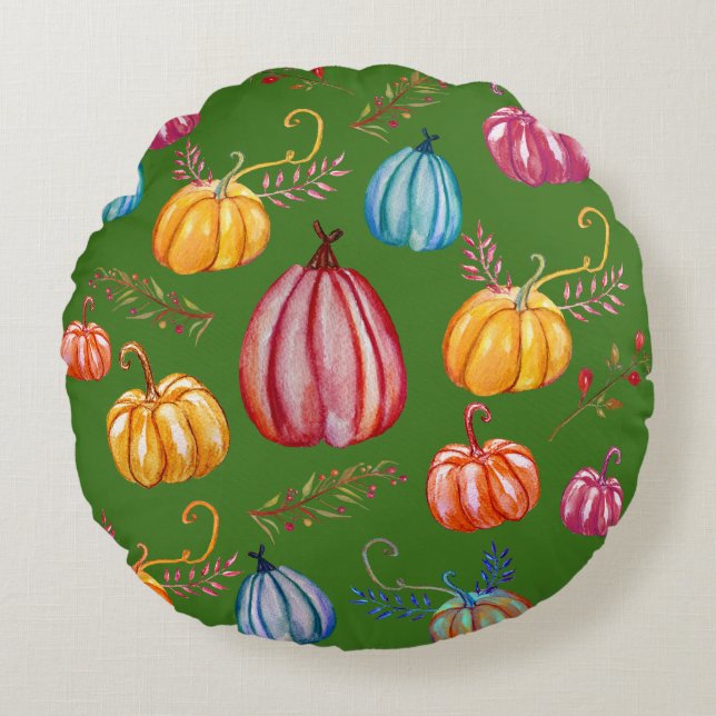 Farbenfrohe Herbst Kunst, Dichtung und Musik Rundes Kissen (Vorderseite)