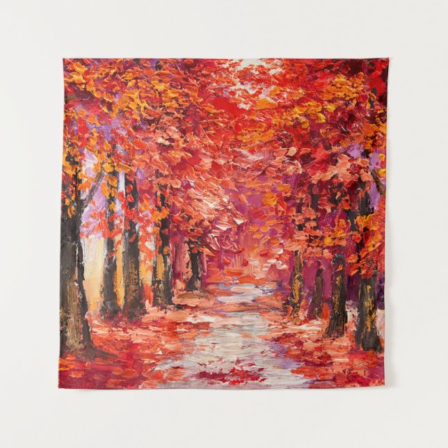 Farbenfrohe Herbstbäume, impressionistische Ölmale Wandteppich (Vorderseite)