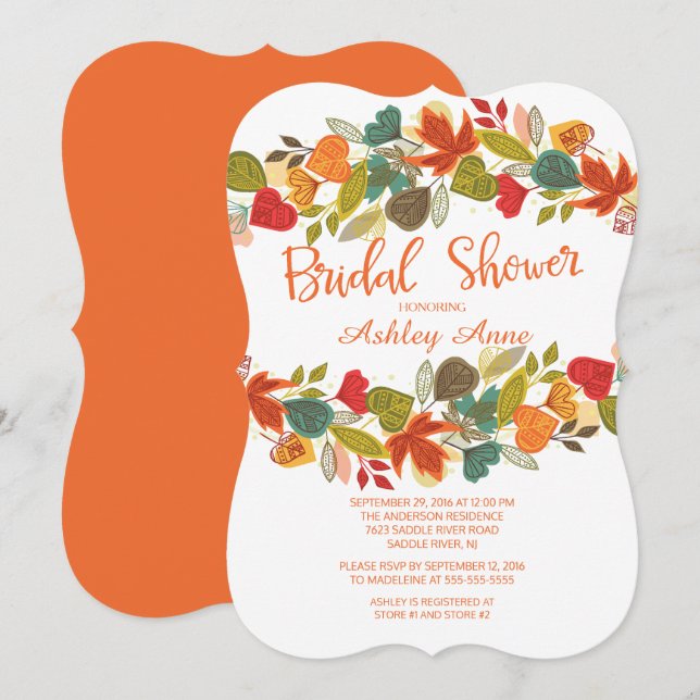 Farbenfrohe Herbstbelästigung Bridal Dusche Einlad Einladung (Vorne/Hinten)