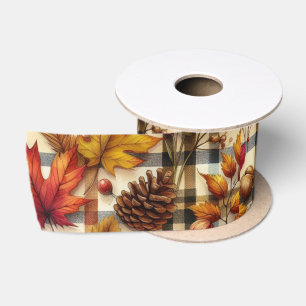 Farbenfrohe Herbstblätter auf Karo Satinband