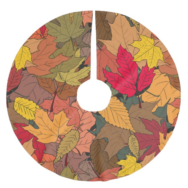 Farbenfrohe Herbstblätter Polyester Weihnachtsbaumdecke (Vorderseite)