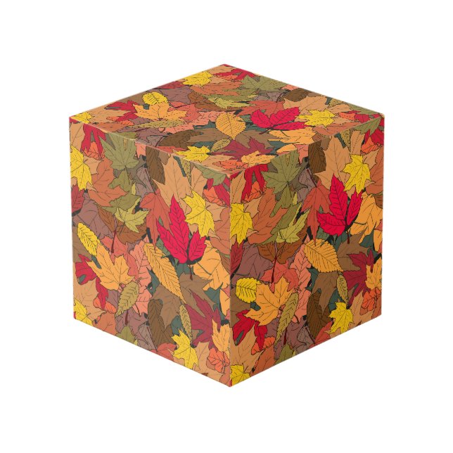 Farbenfrohe Herbstblätter Würfel (Vorderseite Schrägansicht)