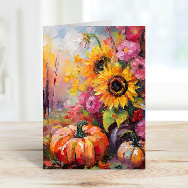 Farbenfrohe Herbstflorale und Pumpkins Karte (Von Creator hochgeladen)