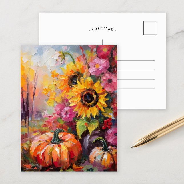 Farbenfrohe Herbstflorale und Pumpkins Postkarte (Von Creator hochgeladen)