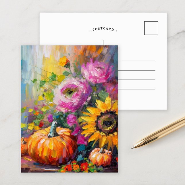 Farbenfrohe Herbstflorale und Pumpkins Postkarte (Von Creator hochgeladen)