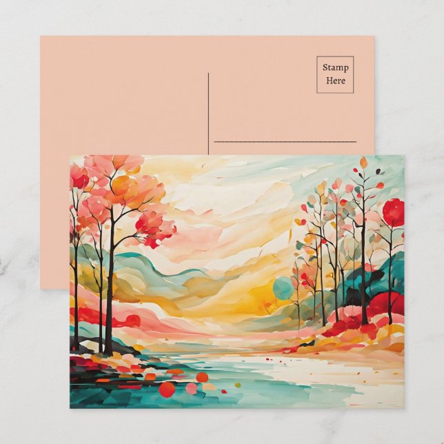 Farbenfrohe Herbstfolie Wasserfarben Kunst, Kultur Postkarte (Vorne/Hinten)