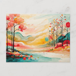 Farbenfrohe Herbstfolie Wasserfarben Kunst, Kultur Postkarte