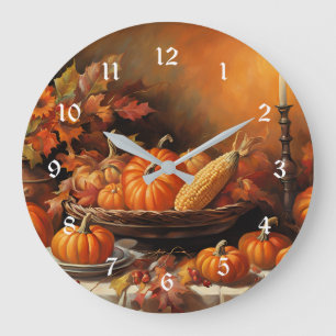 Farbenfrohe Herbstkürbisse Große Wanduhr