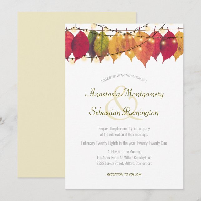 farbenfrohe Herbstleaf Streichellichtfeier Einladung (Vorne/Hinten)