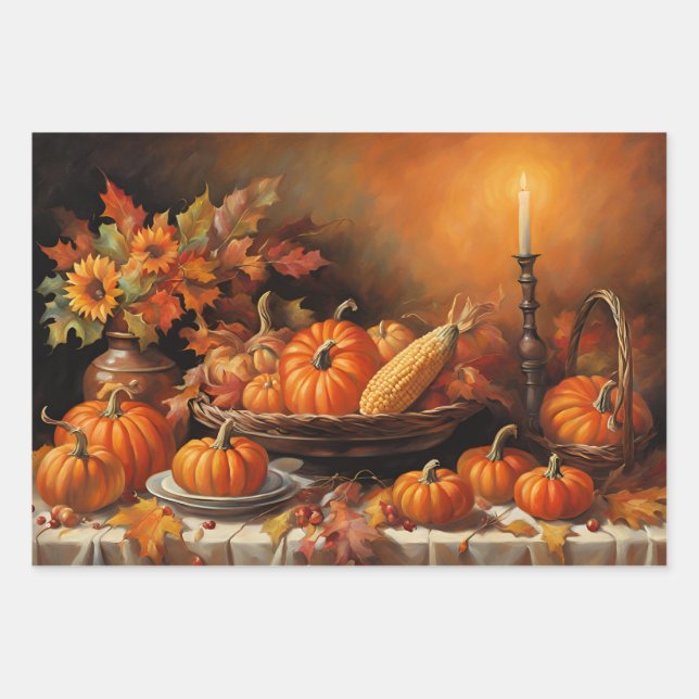Farbenfrohe Herbstpumpen Geschenkpapier Set (Vorderseite)
