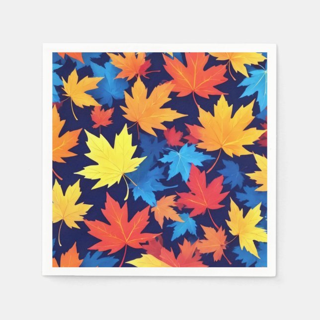 Farbenfrohe Herbstüberreste im dunkelblauen Hinter Serviette (Vorderseite)