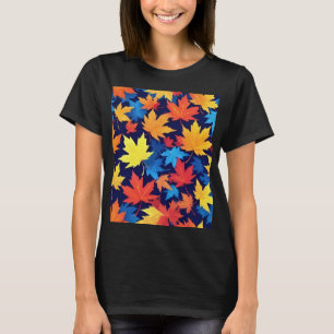 Farbenfrohe Herbstüberreste im dunkelblauen Hinter T-Shirt