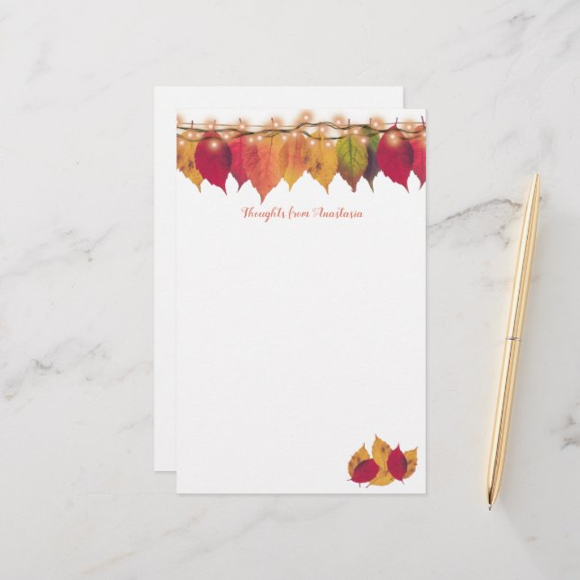 Farbenfrohe Herbstwoche Saisonale Blätter Feuerstr Briefpapier (Vorderseite/Rückseite Beispiel)