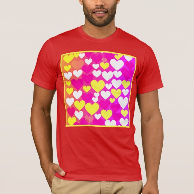 Farbenfrohe Herz-Liebe-Muster T-Shirt (Vorderseite)