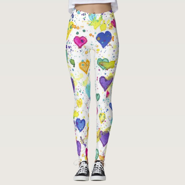 Farbenfrohe Herz-Liebe Paint Spritzer Leggings (Vorderseite)