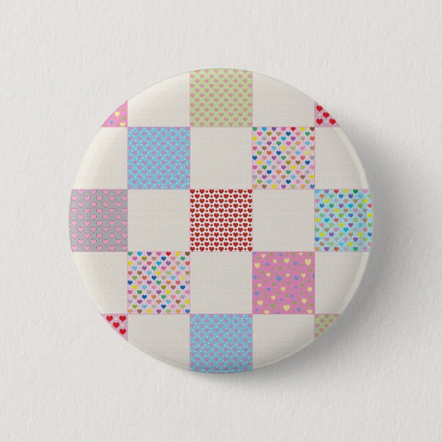 Farbenfrohe Herz-Quilt-Muster Button (Vorderseite)