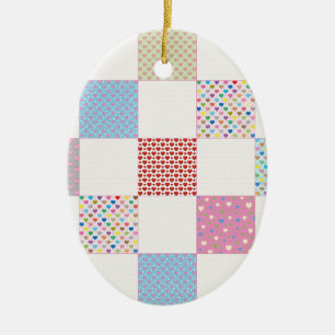 Farbenfrohe Herz-Quilt-Muster Keramikornament