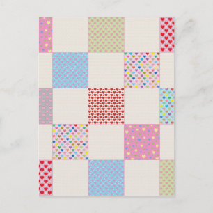 Farbenfrohe Herz-Quilt-Muster Postkarte