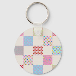 Farbenfrohe Herz-Quilt-Muster Schlüsselanhänger