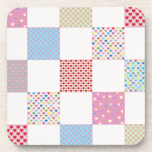 Farbenfrohe Herz-Quilt-Muster Untersetzer