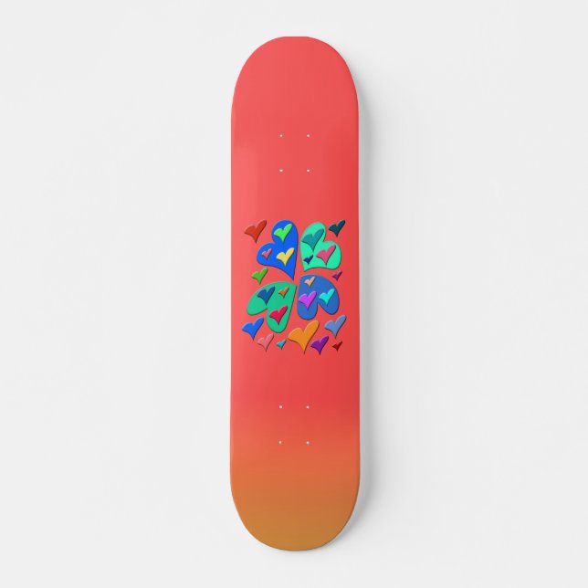 Farbenfrohe Herz Skateboard Deck (Vorne)