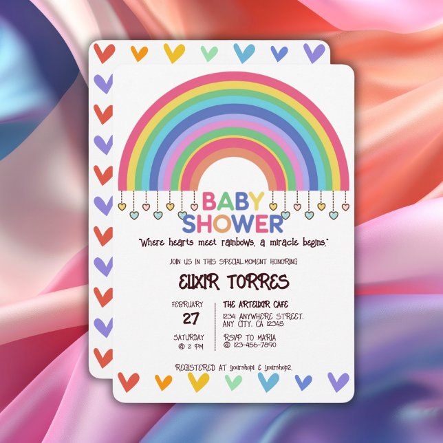 Farbenfrohe Herz trifft Retro Rainbow Baby Dusche Einladung (Von Creator hochgeladen)