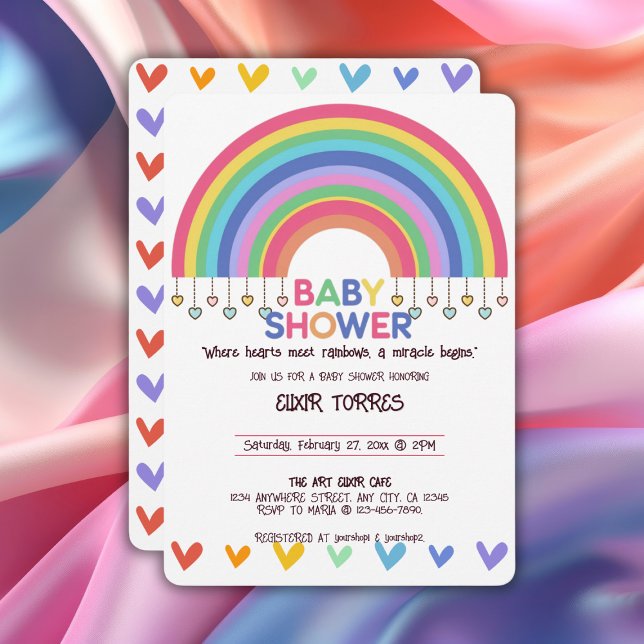 Farbenfrohe Herz trifft Retro Rainbow Baby Dusche Einladung (Von Creator hochgeladen)