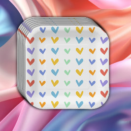 Farbenfrohe Herz trifft Retro Rainbow Baby Dusche Pappteller