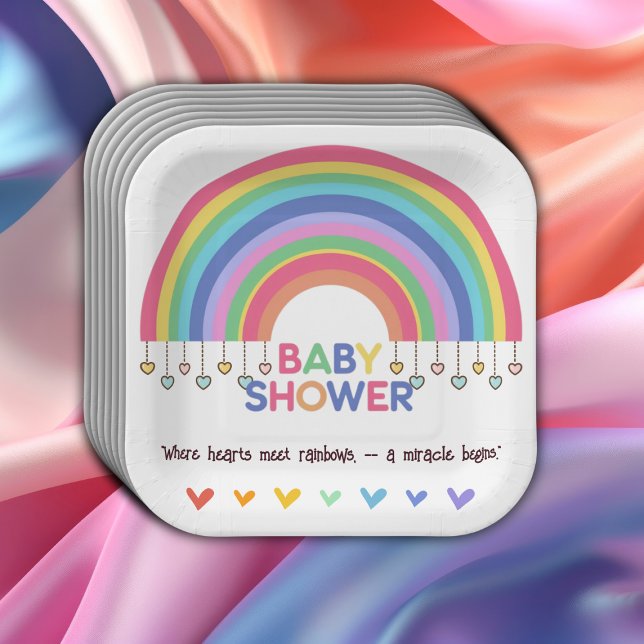 Farbenfrohe Herz trifft Retro Rainbow Baby Dusche Pappteller (Von Creator hochgeladen)