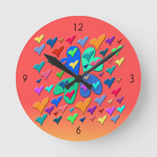 Farbenfrohe Herz-Uhr Runde Wanduhr